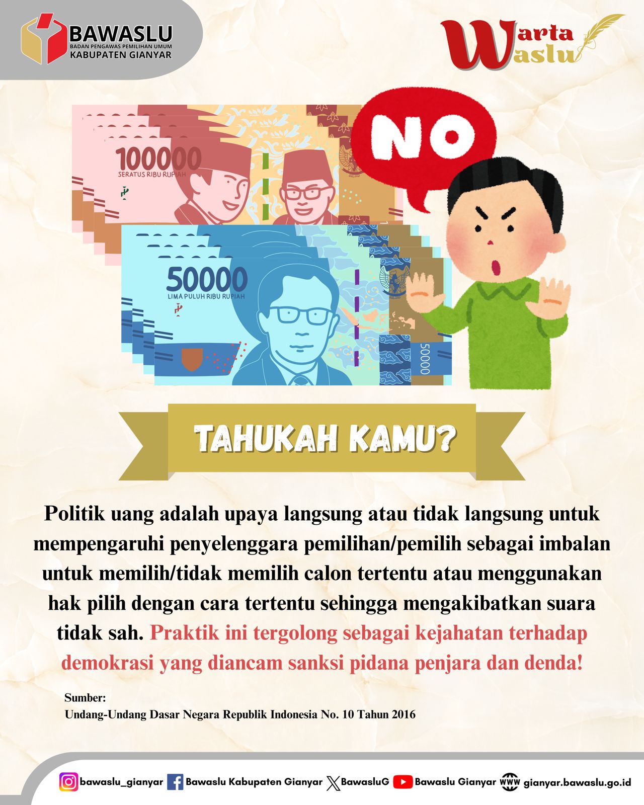 [WARTA WASLU: Jangan Terkecoh! Politik Uang Bukan Cuma Kasi Uang Tunai]