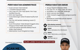 BAWASLU KABUPATEN GIANYAR MEMBUTUHKAN TENAGA ALIH DAYA SEBAGAI SATPAM SEBANYAK 1 (SATU) ORANG